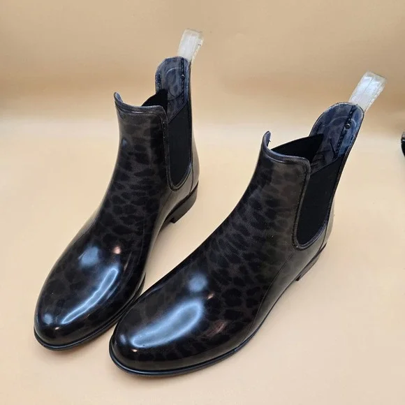 Sam Edelman Tinsley Leopard Print Rain Boots Black Grey Womens 8M Chelsea Boot - Picture 3 of 16